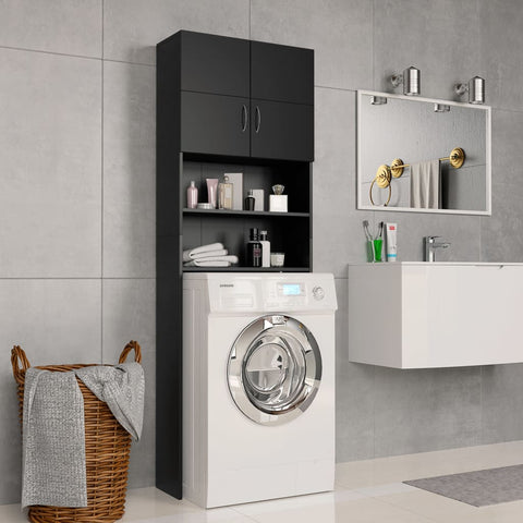 ZNTS Washing Machine Cabinet Black 64x25.5x190 cm Engineered Wood 800028