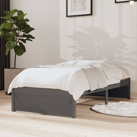 ZNTS Bed Frame Grey Solid Wood 75x190 cm Small Single 814911