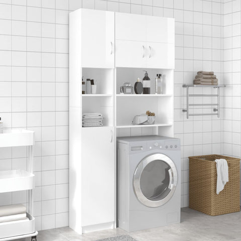 ZNTS Washing Machine Cabinet Set High Gloss White Engineered Wood 3055642