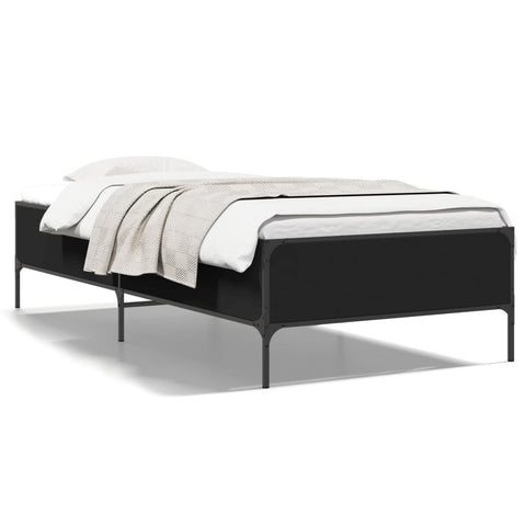 ZNTS Bed Frame Black 75x190 cm Small Single Engineered Wood and Metal 844991