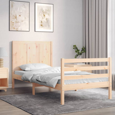 ZNTS Bed Frame with Headboard 90x200 cm Solid Wood 3194491