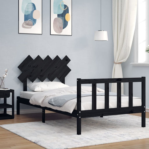 ZNTS Bed Frame with Headboard Black 100x200 cm Solid Wood 3193460