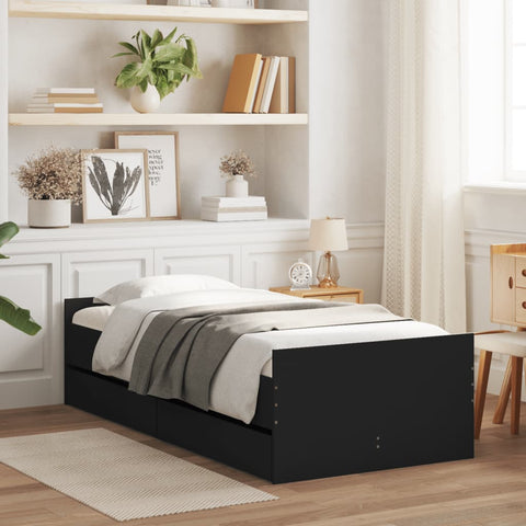ZNTS Bed Frame with Drawers Black 90x190 cm Single 3207379