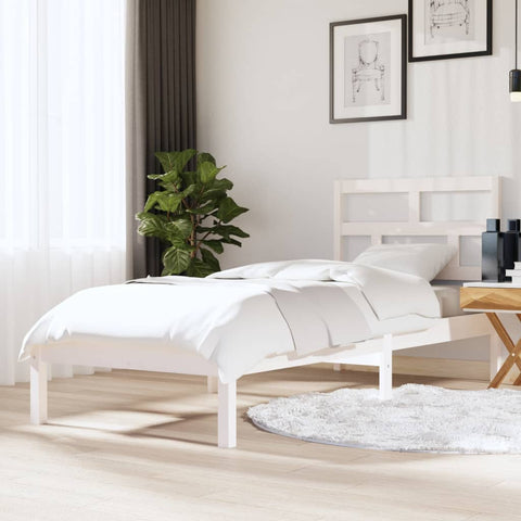 ZNTS Bed Frame White 75x190 cm Small Single Solid Wood 3101179