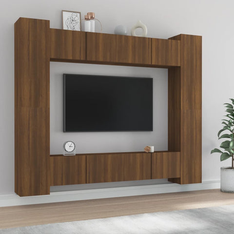 ZNTS 8 Piece TV Cabinet Set Brown Oak Engineered Wood 3114237