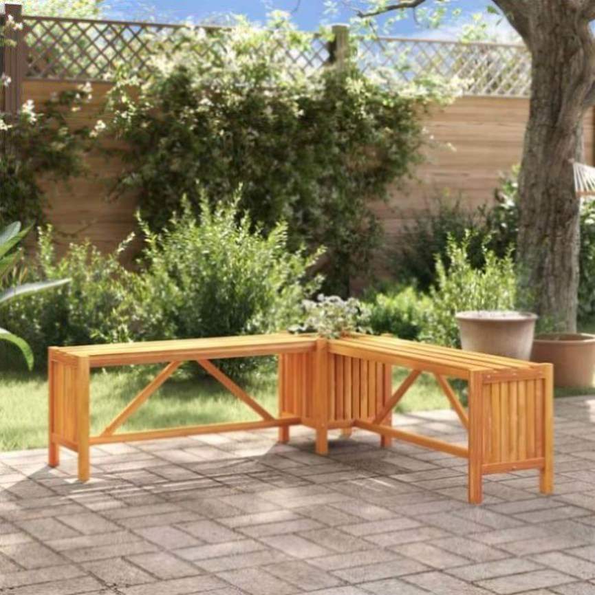 Garden Corner Bench with Planter 117x117x40cm Solid Acacia Wood 46345 ...
