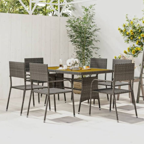 ZNTS 7 Piece Outdoor Dining Set Poly Rattan Grey 3120103