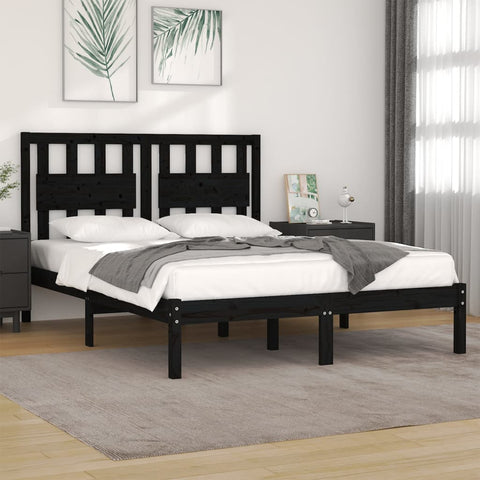 ZNTS Bed Frame Black Solid Wood Pine 140x200 cm 3103937
