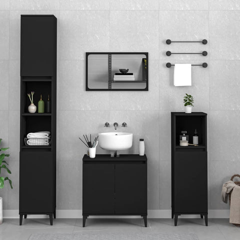 ZNTS 3 Piece Bathroom Furniture Set Black Engineered Wood 3185590