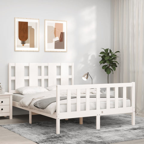 ZNTS Bed Frame with Headboard White 120x200 cm Solid Wood 3192227