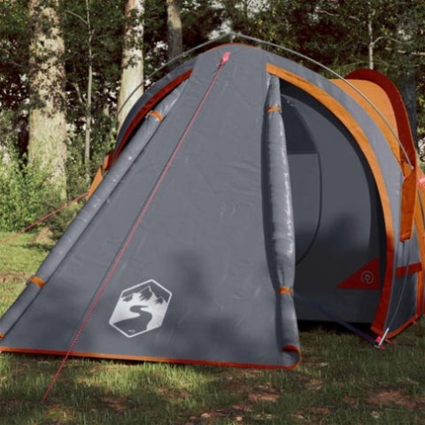 ZNTS Camping Tent Dome 2-Person Grey and Orange Waterproof 94341