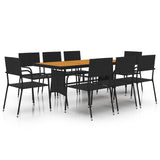 ZNTS 9 Piece Outdoor Dining Set Poly Rattan Black 3120107