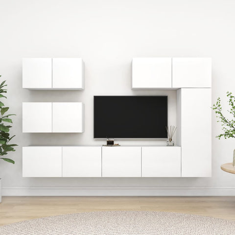 ZNTS 6 Piece TV Cabinet Set White Engineered Wood 3078715