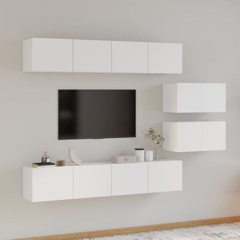ZNTS 4 Piece TV Cabinet Set High Gloss White Engineered Wood 3114602