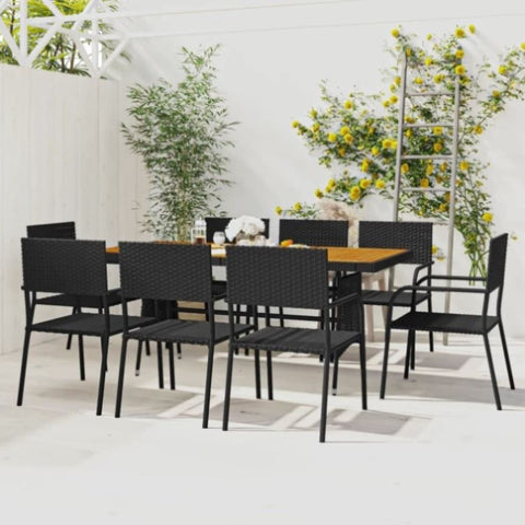 ZNTS 9 Piece Outdoor Dining Set Poly Rattan Black 3120107