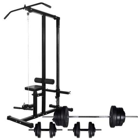 ZNTS Power Tower with Barbell and Dumbbell Set 60.5 kg 275354