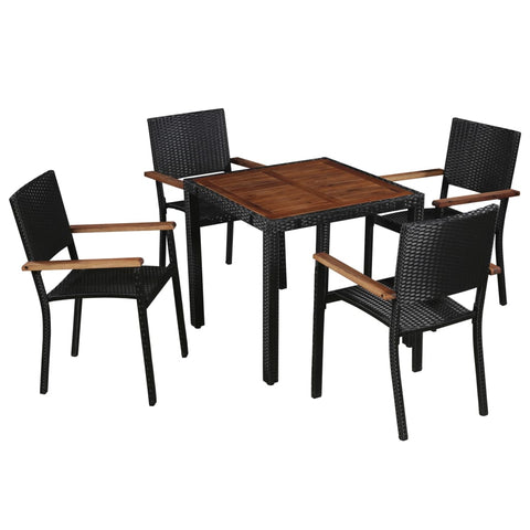 ZNTS 5 Piece Outdoor Dining Set Poly Rattan and Acacia Wood Black 43934