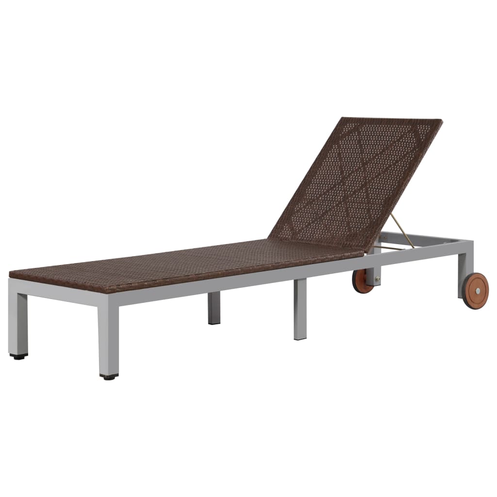 ZNTS Sun Lounger with Wheels Poly Rattan Brown 43974 ZNTS