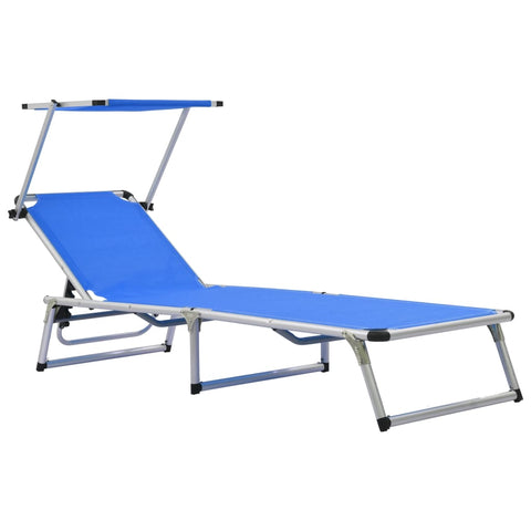 ZNTS Folding Sun Lounger with Roof Aluminium and Textilene Blue 44332