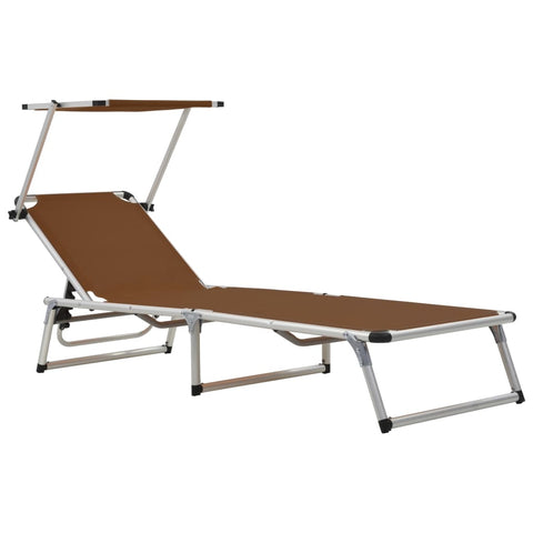 ZNTS Folding Sun Lounger with Roof Aluminium and Textilene Brown 44336
