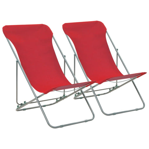 ZNTS Folding Beach Chairs 2 pcs Steel and Oxford Fabric Red 44360