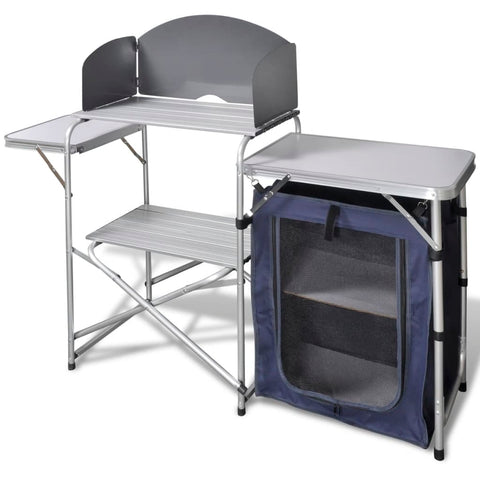 ZNTS Foldable Camping Kitchen Unit with Windshield Aluminium 41330