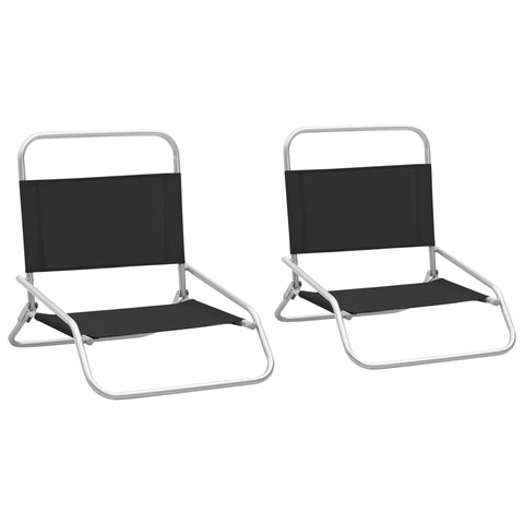 ZNTS Folding Beach Chairs 2 pcs Black Fabric 310366