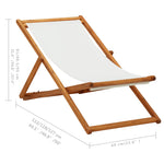 ZNTS Folding Beach Chair Eucalyptus Wood and Fabric Cream White 310314