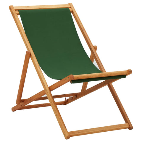 ZNTS Folding Beach Chair Eucalyptus Wood and Fabric Green 310315