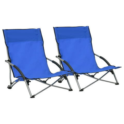 ZNTS Folding Beach Chairs 2 pcs Blue Fabric 312488