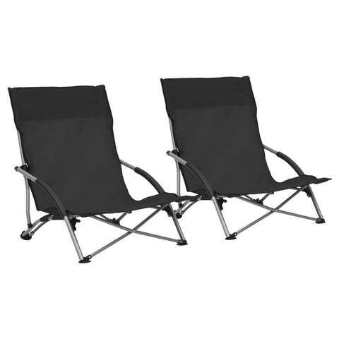 ZNTS Folding Beach Chairs 2 pcs Black Fabric 312489