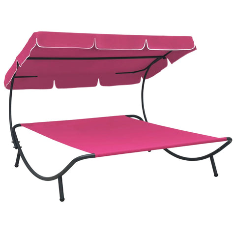 ZNTS Outdoor Lounge Bed with Canopy Pink 313528