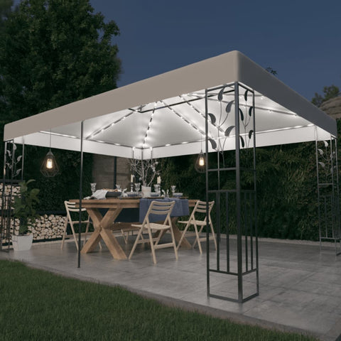 ZNTS Gazebo with Double Roof&LED String Lights 3x4 m White 3070298