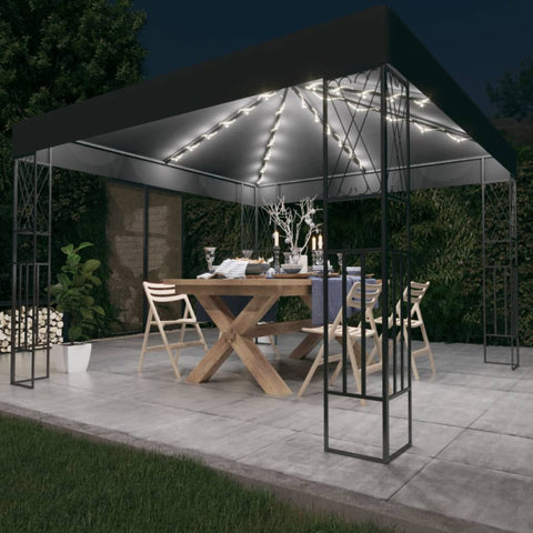 ZNTS Gazebo with LED String Lights 3x3 m Anthracite Fabric 3070327