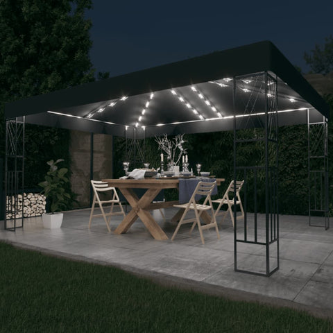 ZNTS Gazebo with LED String Lights 3x4 m Anthracite Fabric 3070329