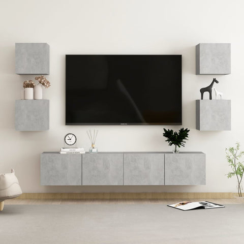 ZNTS 6 Piece TV Cabinet Set Concrete Grey Engineered Wood 3079082