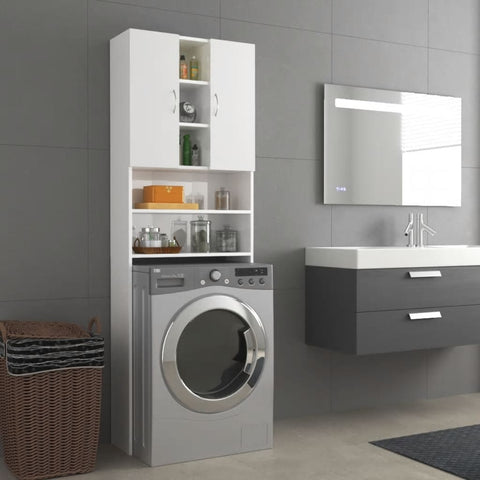 ZNTS Washing Machine Cabinet High Gloss White 64x25.5x190 cm 808428