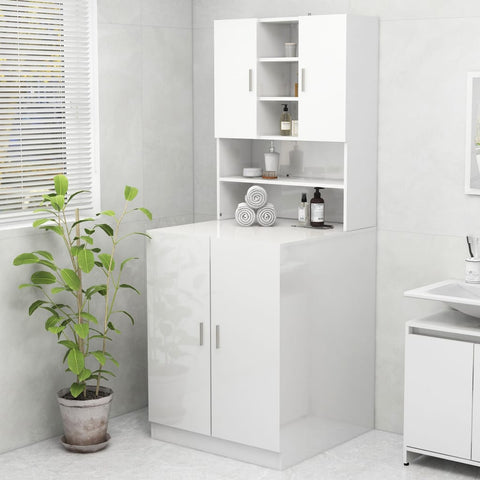 ZNTS Washing Machine Cabinet High Gloss White 70.5x25.5x90 cm 808392