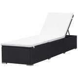 ZNTS Sun Lounger with Cream White Cushion Poly Rattan Black 317104