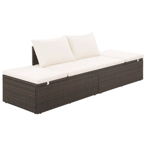 ZNTS Outdoor Lounge Bed with Cushion & Pillows Poly Rattan Brown 317109