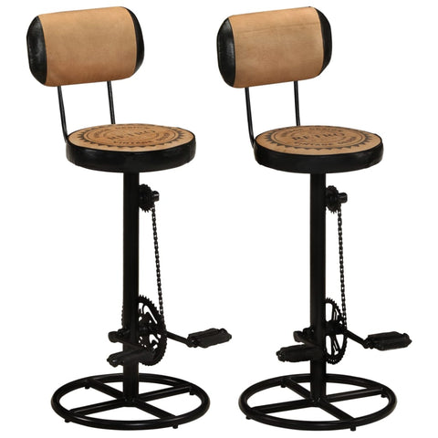 ZNTS Bar Stools with Canvas Print 2 pcs Brown and Black Real Goat Leather 338217