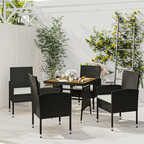 ZNTS 5 Piece Outdoor Dining Set Poly Rattan Black 3120090