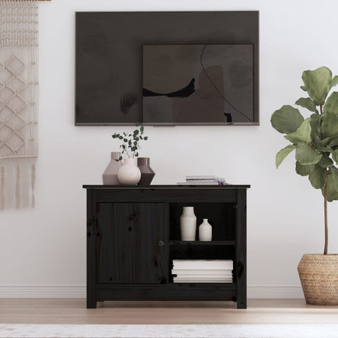 ZNTS TV Cabinet Black 70x36.5x52 cm Solid Wood Pine 814583