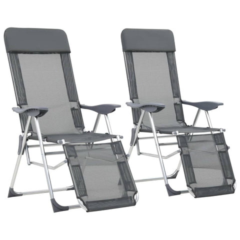 ZNTS Folding Camping Chairs with Footrests 2 pcs Grey Textilene 360145