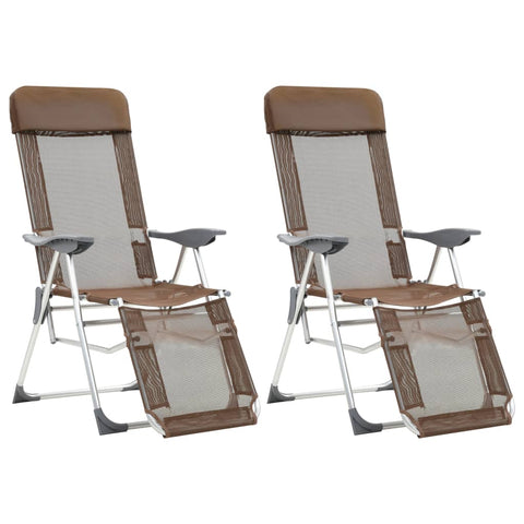 ZNTS Folding Camping Chairs with Footrests 2 pcs Brown Textilene 360148