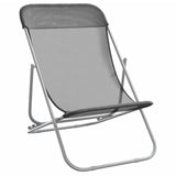 ZNTS Folding Beach Chairs 2 pcs Grey Textilene&Powder-coated Steel 360190