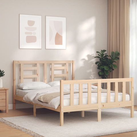 ZNTS Bed Frame with Headboard 140x190 cm Solid Wood 3192861