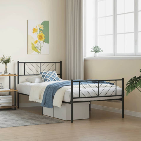ZNTS Metal Bed Frame with Headboard and Footboard Black 90x200 cm 372190
