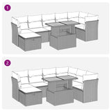 8 Piece Garden Sofa Set with Cushions Brown Poly Rattan Acacia 3327985