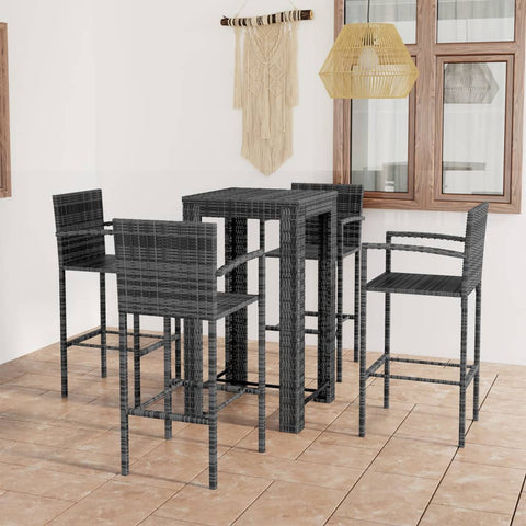 5 Piece Outdoor Bar Set with Armrest Poly Rattan Grey 3064809
